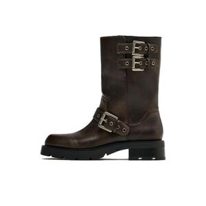 Zara Wide Brown Biker Boot Sz 40
